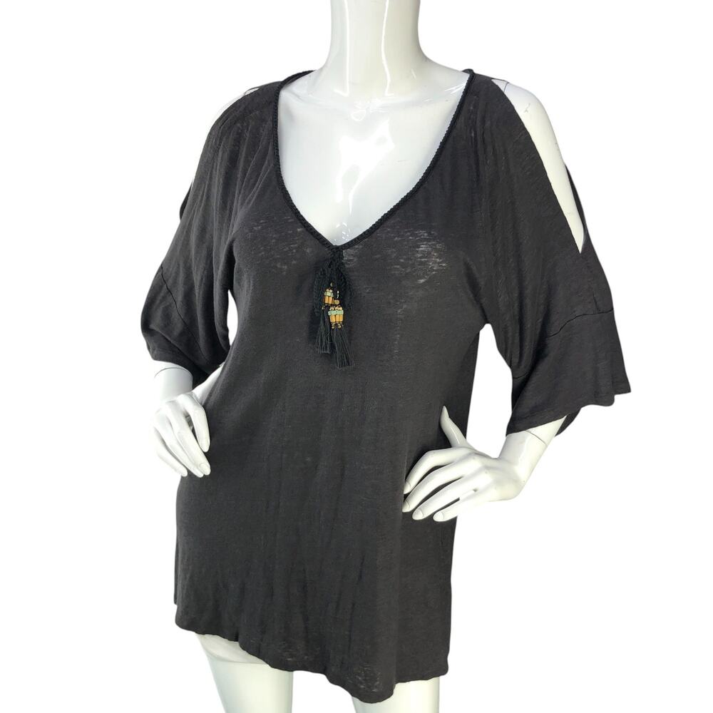 Calypso St. Barth Womens Size XS Top Split Sleeve Cold Shoulder Peasant Linen